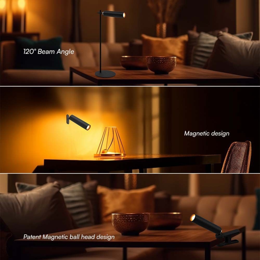 LED Dimmable magnetic rechargeable table lamp 3in1 LED/3W/5V 4000K 1500 mAh black