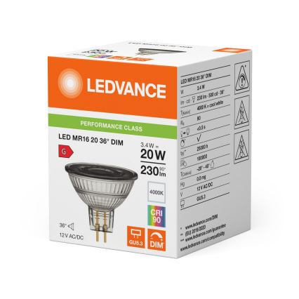 LED Dimmable Reflector Bulb MR16 GU5,3/3,4W/12V 4000K 36° CRI 90 - Ledvance