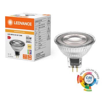 LED Dimmable MR16 Reflector Bulb GU5.3, 5.3W, 12V, 3000K, 36°, CRI 97 - Ledvance