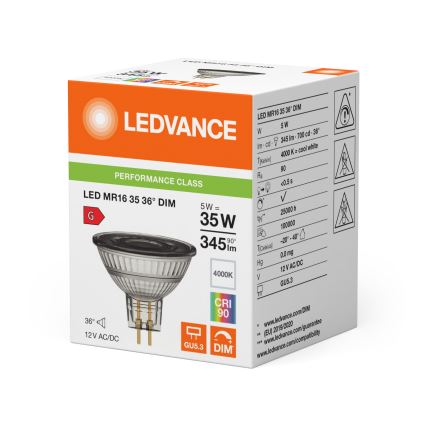 LED Dimmable MR16 reflector bulb GU5.3/5W/12V 4000K 36° CRI 90 - Ledvance