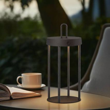 Dimmable LED outdoor rechargeable touch-operated table lamp GENTLE LED/1,5W/3,7V 3000 mAh IP44 black