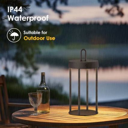 Dimmable LED outdoor rechargeable touch-operated table lamp GENTLE LED/1,5W/3,7V 3000 mAh IP44 black