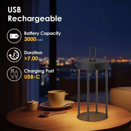 Dimmable LED outdoor rechargeable touch-operated table lamp GENTLE LED/1,5W/3,7V 3000 mAh IP44 black