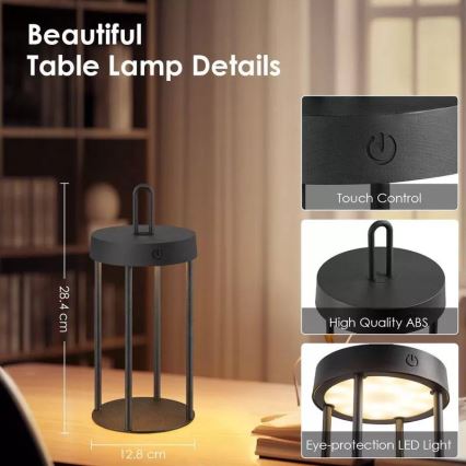 Dimmable LED outdoor rechargeable touch-operated table lamp GENTLE LED/1,5W/3,7V 3000 mAh IP44 black