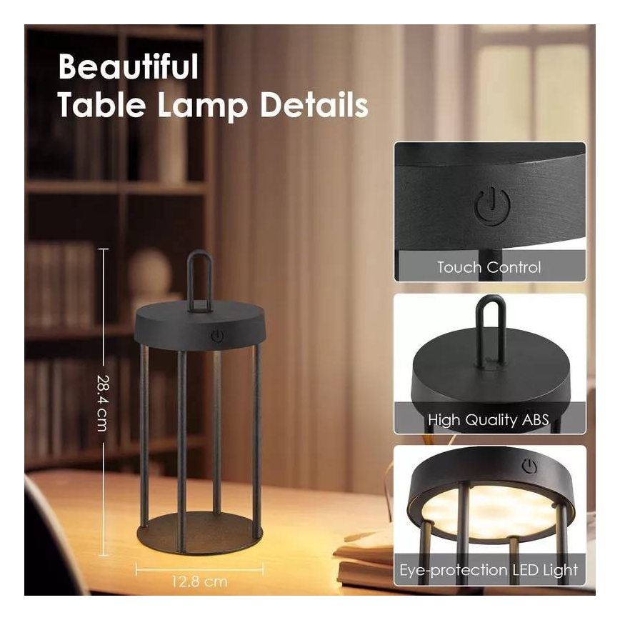 Dimmable LED outdoor rechargeable touch-operated table lamp GENTLE LED/1,5W/3,7V 3000 mAh IP44 black