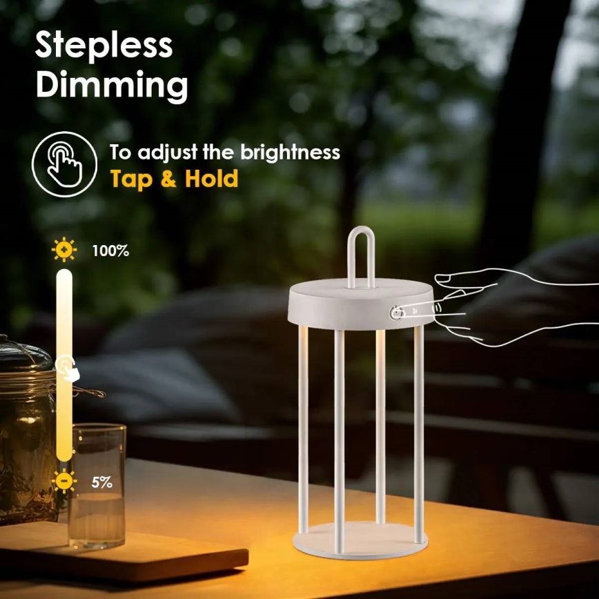 LED dimmable outdoor rechargeable touch table lamp GENTLE LED/1,5W/3,7V 3000 mAh IP44 white