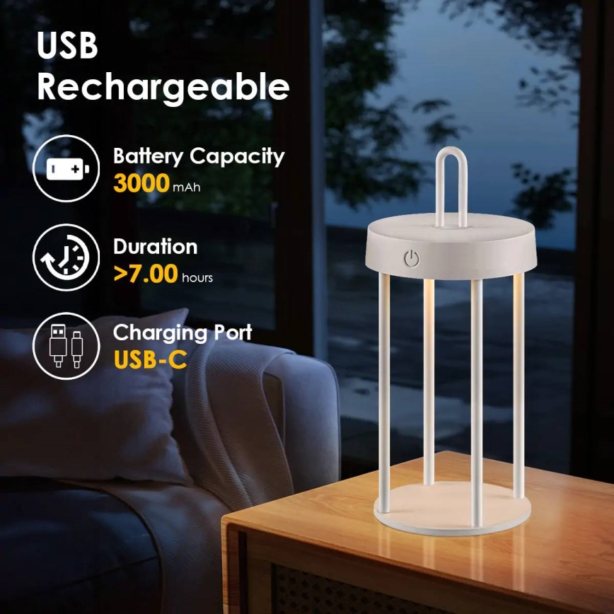 LED dimmable outdoor rechargeable touch table lamp GENTLE LED/1,5W/3,7V 3000 mAh IP44 white
