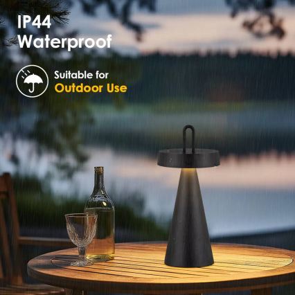 Dimmable LED outdoor rechargeable touch table lamp HALO LED/1,5W/3,7V 3000 mAh IP44 black