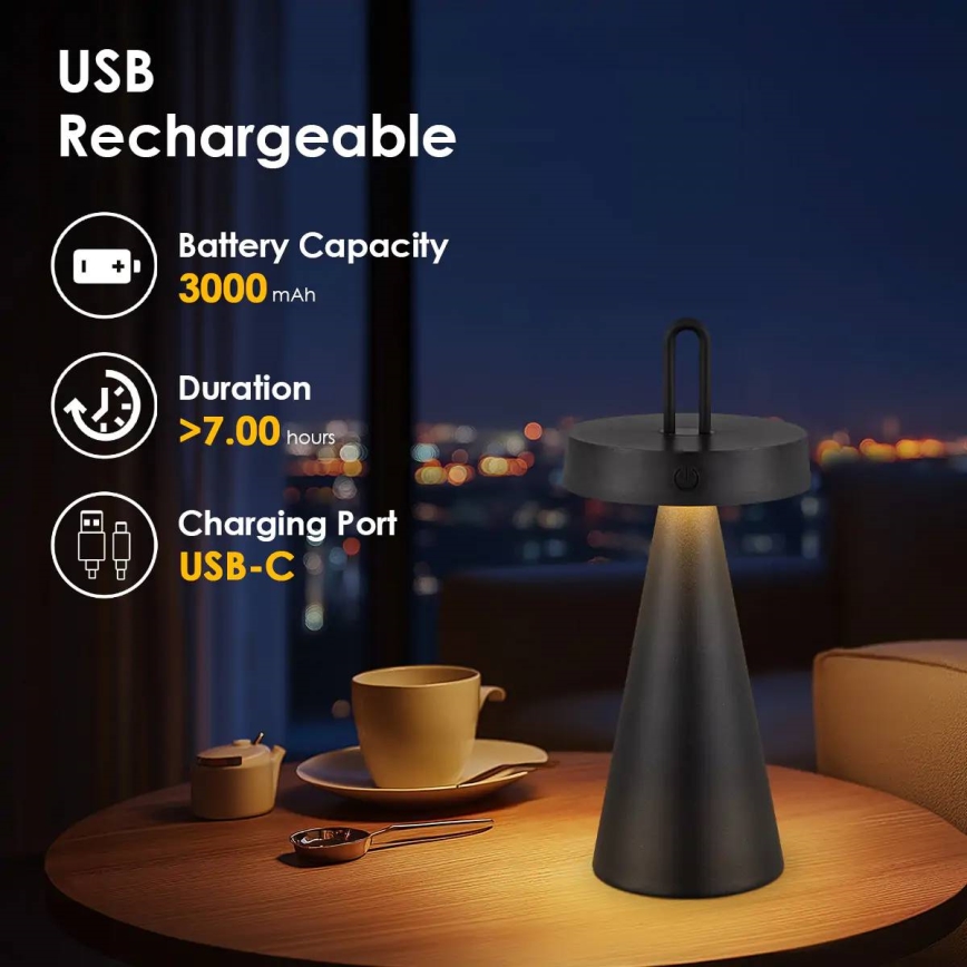 Dimmable LED outdoor rechargeable touch table lamp HALO LED/1,5W/3,7V 3000 mAh IP44 black