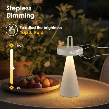 Dimmable LED outdoor rechargeable touch table lamp HALO LED/1.5W/3.7V 3000 mAh IP44 gray