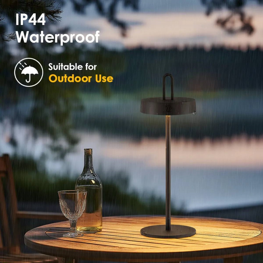 LED Dimmable Outdoor Rechargeable Touch Table Lamp SHINE LED/1.5W/3.7V 3000 mAh IP44 Black