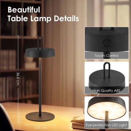 LED Dimmable Outdoor Rechargeable Touch Table Lamp SHINE LED/1.5W/3.7V 3000 mAh IP44 Black
