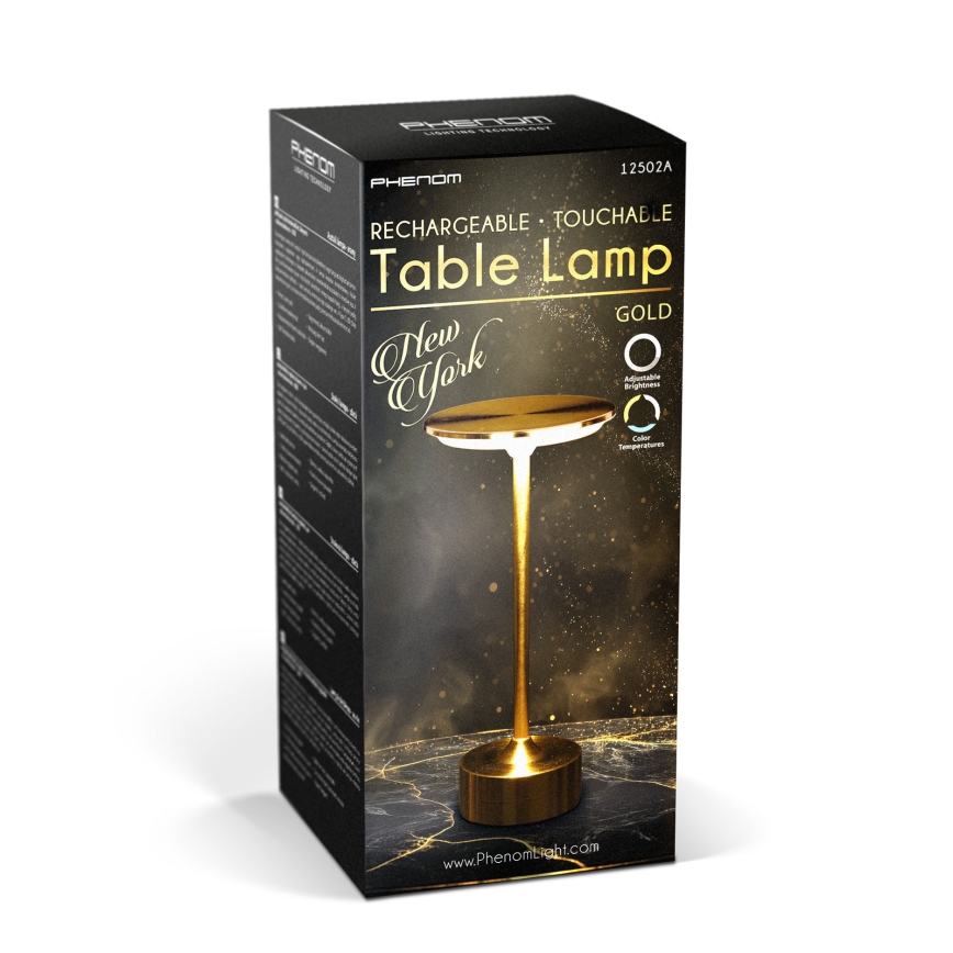 LED Dimmable Rechargeable Desk Lamp NEW YORK LED/1.8W/5V 2700K/4000K/6500K 1200 mAh Gold
