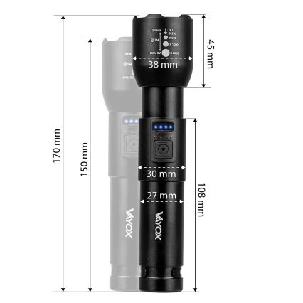 LED Dimmable rechargeable flashlight LED/20W/5V IPX4 800 shiny 2000 mAh