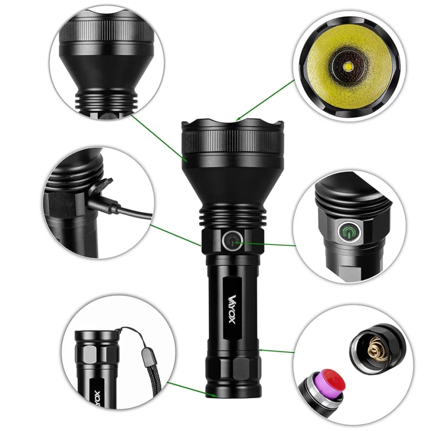 LED Dimmable rechargeable flashlight LED/20W/5V IPX5 1900 shiny 5000 mAh