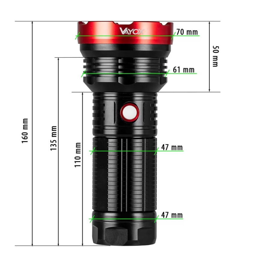 LED Dimmable rechargeable flashlight LED/20W/5V IPX5 2000 shiny 6000 mAh