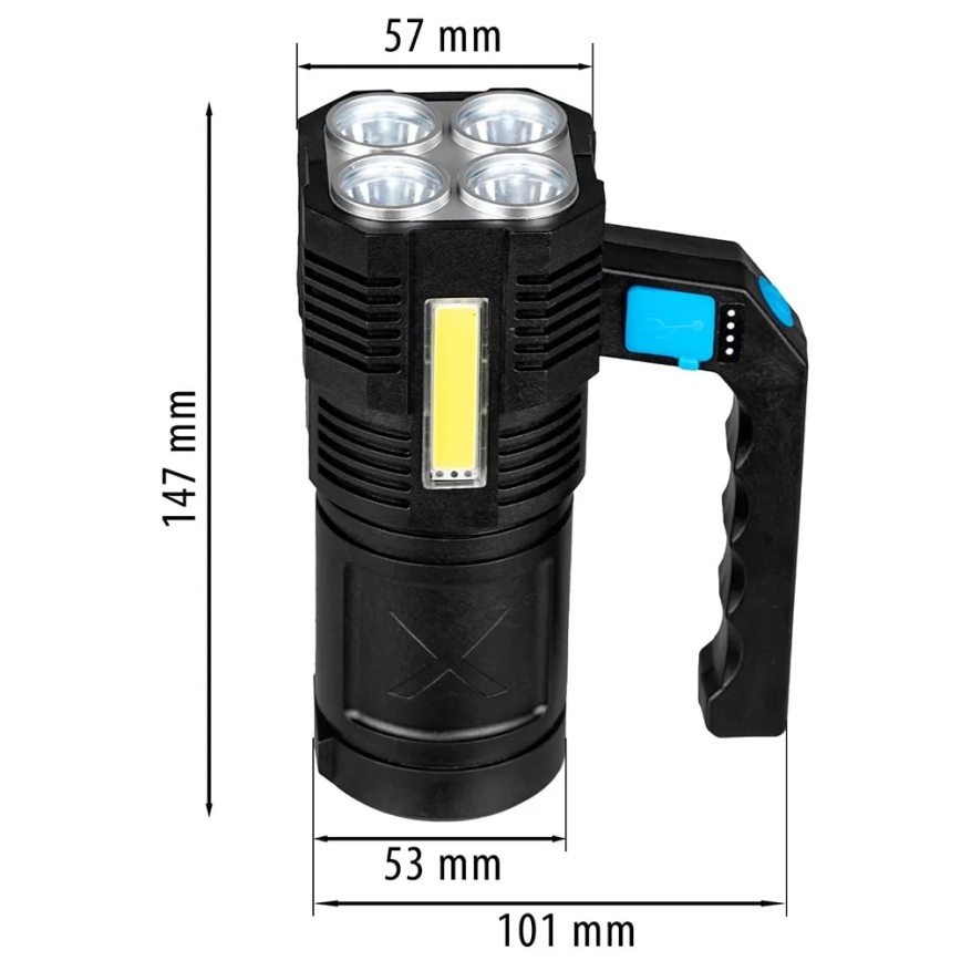 LED Dimmable rechargeable flashlight LED/5V IPX4 250 shiny 1200 mAh