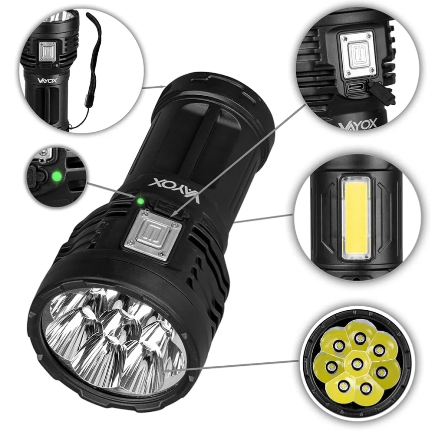 LED Dimmable rechargeable flashlight LED/5V IPX4 600 shiny 1200 mAh
