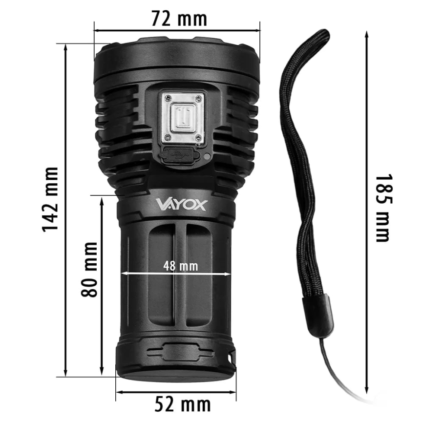 LED Dimmable rechargeable flashlight LED/5V IPX4 600 shiny 1200 mAh