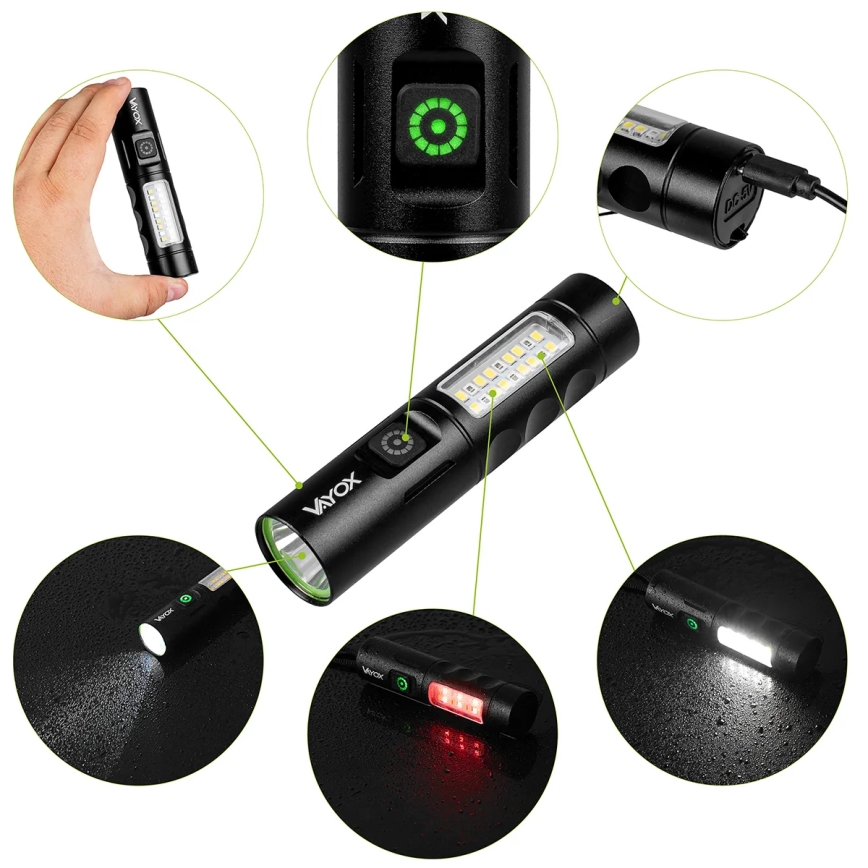 LED Dimmable rechargeable flashlight with a red light LED/5W/5V IPX4 250 shiny 2000 mAh