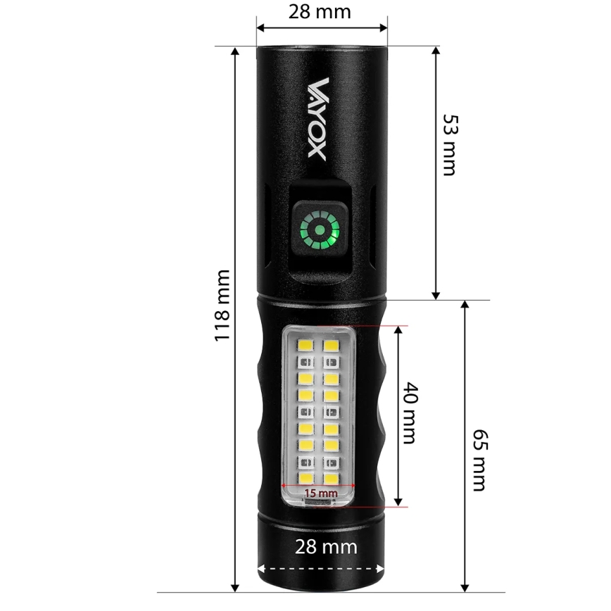 LED Dimmable rechargeable flashlight with a red light LED/5W/5V IPX4 250 shiny 2000 mAh