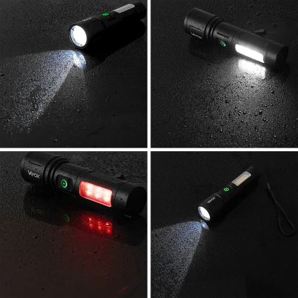 LED Dimmable rechargeable flashlight with a red light LED/5W/5V IPX4 260 shiny 2000 mAh