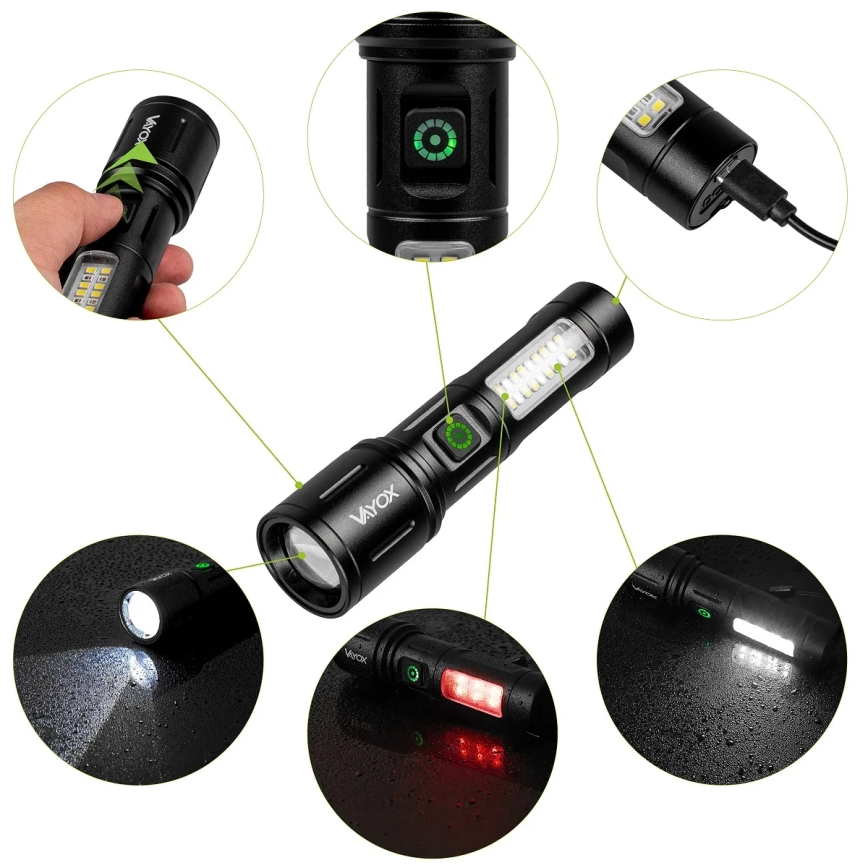 LED Dimmable rechargeable flashlight with a red light LED/5W/5V IPX4 260 shiny 2000 mAh