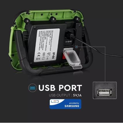 LED Dimmable rechargeable floodlight SAMSUNG CHIP + function SOS LED/10W/3,7V/USB IP44 4000K 3600 mAh green