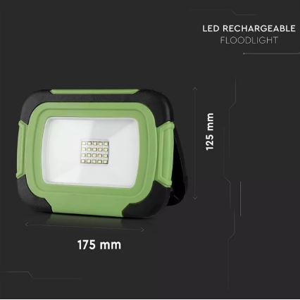 LED Dimmable rechargeable floodlight SAMSUNG CHIP + function SOS LED/10W/3,7V/USB IP44 4000K 3600 mAh green