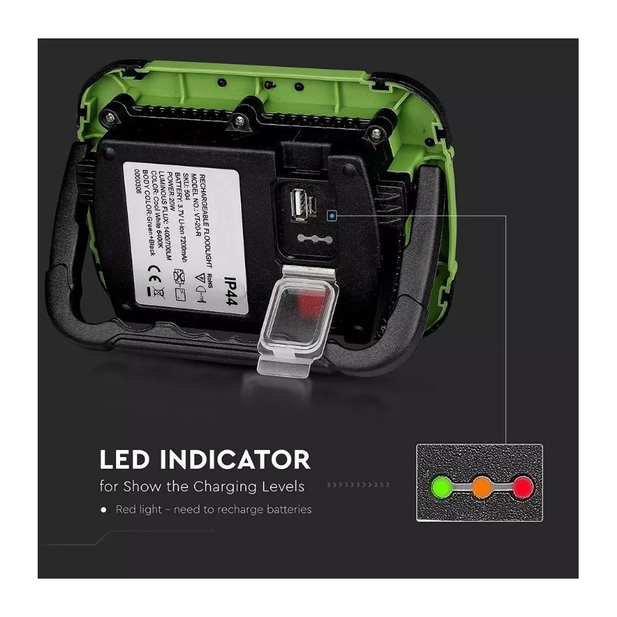 LED Dimmable rechargeable floodlight SAMSUNG CHIP + SOS function 10W/3,7V/USB IP44