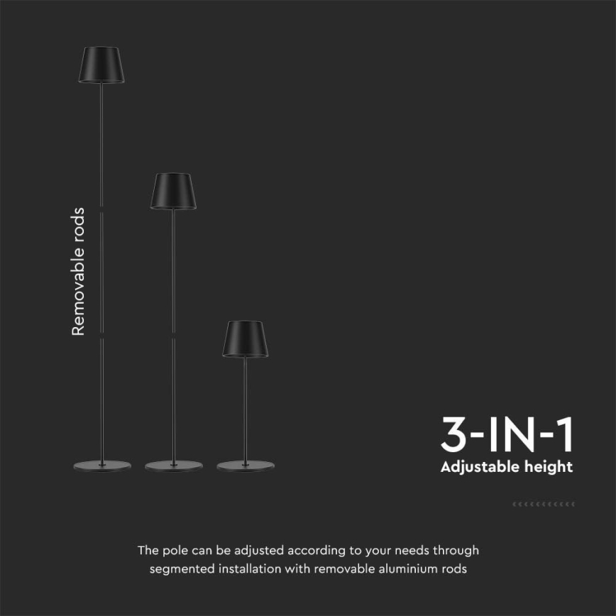 LED Dimmable rechargeable floor lamp 3in1 LED/4W/5V 4400 mAh 3000K IP54 black