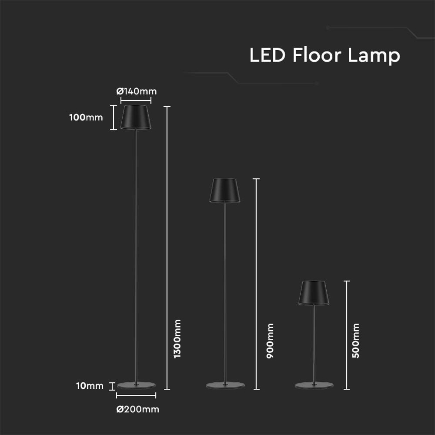 LED Dimmable rechargeable floor lamp 3in1 LED/4W/5V 4400 mAh 3000K IP54 black