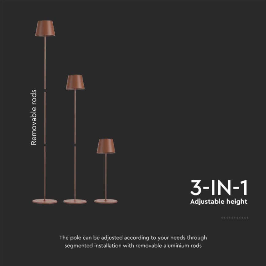 LED Dimmable rechargeable floor lamp 3in1 LED/4W/5V 4400 mAh 3000K IP54 brown