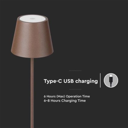 LED Dimmable rechargeable floor lamp 3in1 LED/4W/5V 4400 mAh 3000K IP54 brown