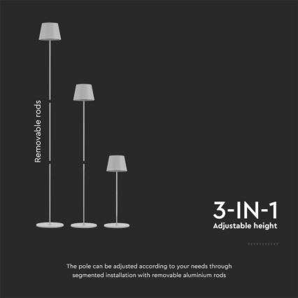 LED Dimmable rechargeable floor lamp 3in1 LED/4W/5V 4400 mAh 3000K IP54 white