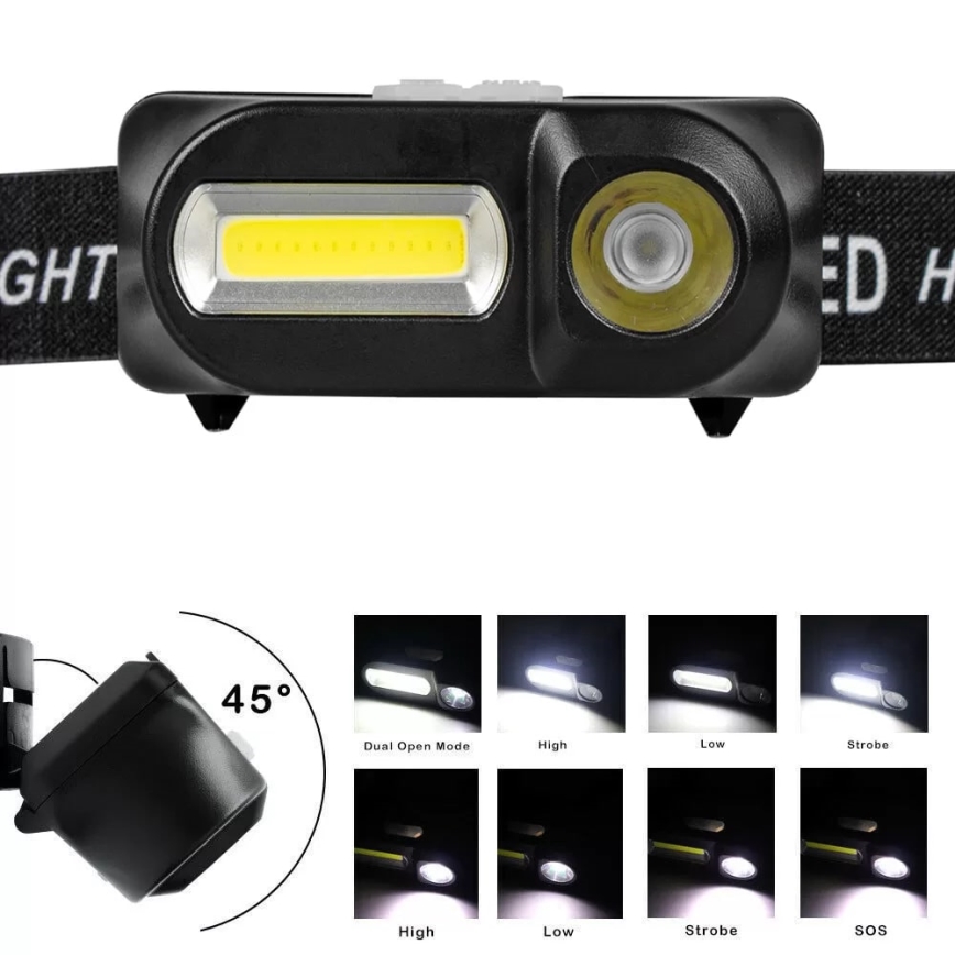 LED Dimmable rechargeable headlamp 2xLED/5V IP44 210 shiny 2000 mAh