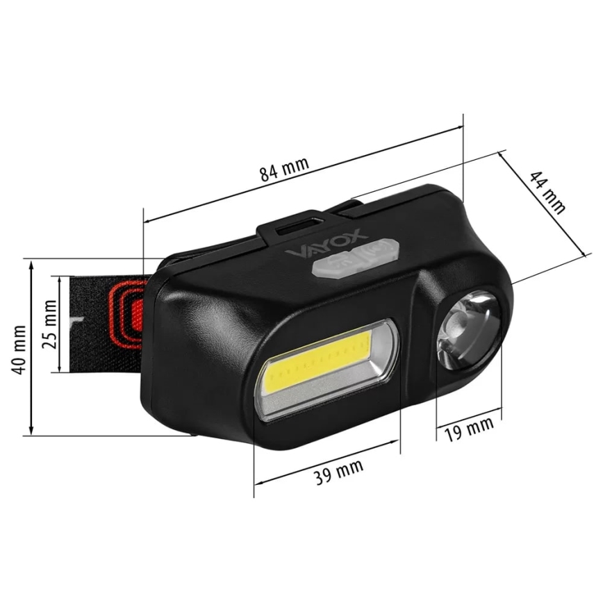 LED Dimmable rechargeable headlamp 2xLED/5V IP44 210 shiny 2000 mAh