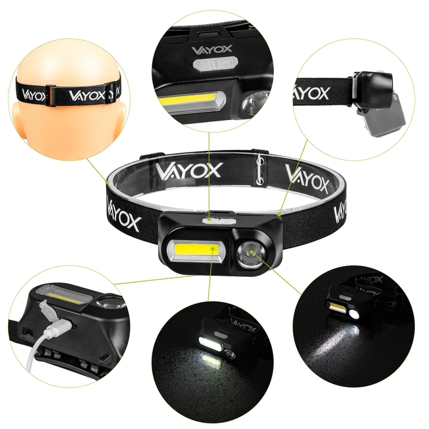 LED Dimmable rechargeable headlamp 2xLED/5V IPX4 250 shiny 2000 mAh