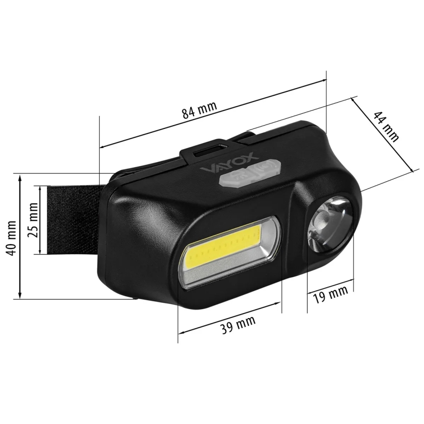 LED Dimmable rechargeable headlamp 2xLED/5V IPX4 250 shiny 2000 mAh