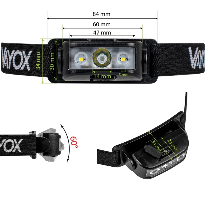 LED Dimmable rechargeable headlamp 3xLED/5V IPX4 100 shiny 1200 mAh