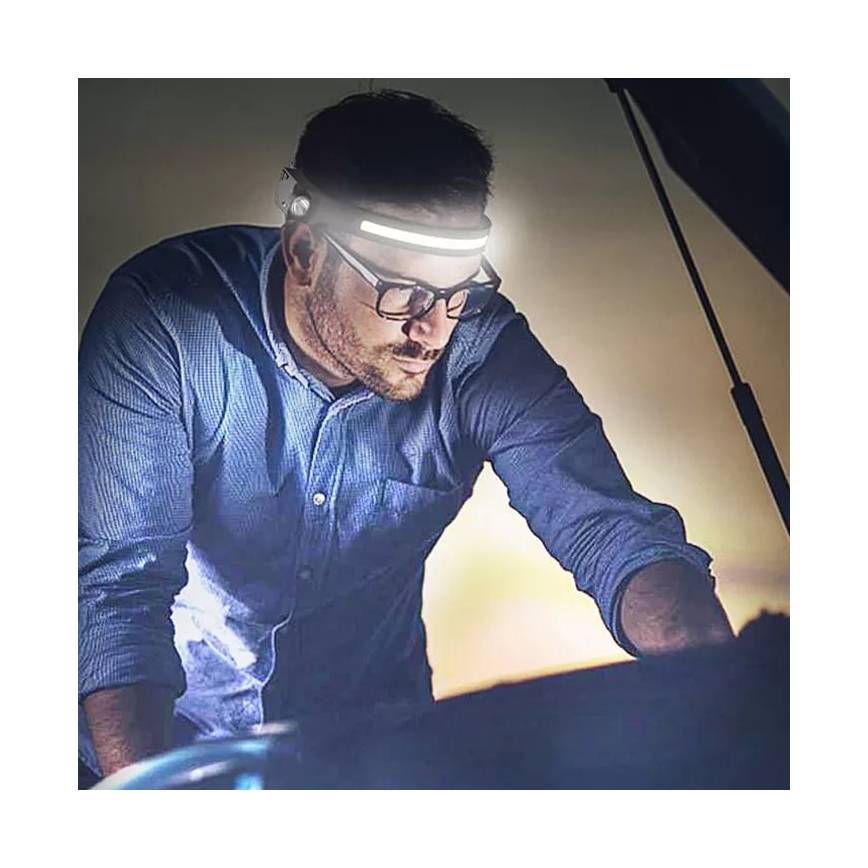 LED Dimmable rechargeable headlamp with sensor 2xLED/5V IP44 350 shiny 1200 mAh