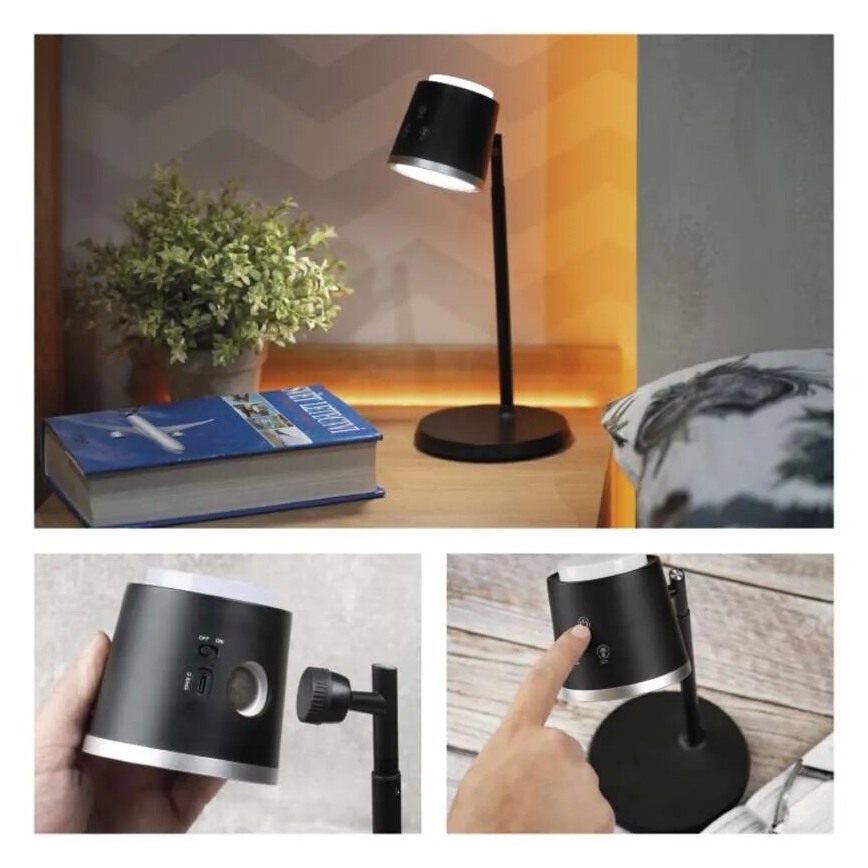 LED Dimmable rechargeable table lamp 4in1 LED/6W/3,7V 3000K/4000K/6500K 1500mAh black