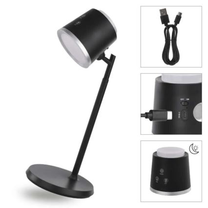 LED Dimmable rechargeable table lamp 4in1 LED/6W/3,7V 3000K/4000K/6500K 1500mAh black