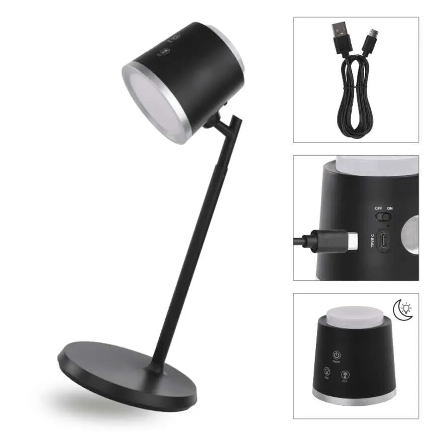 LED Dimmable rechargeable table lamp 4in1 LED/6W/3,7V 3000K/4000K/6500K 1500mAh black