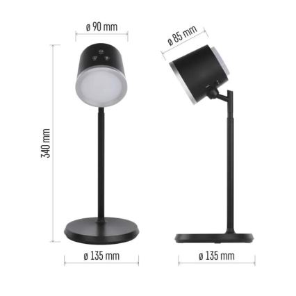 LED Dimmable rechargeable table lamp 4in1 LED/6W/3,7V 3000K/4000K/6500K 1500mAh black