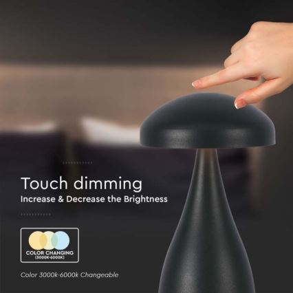 LED Dimmable rechargeable touch table lamp LED/1W/5V 3000-6000K 1800 mAh black