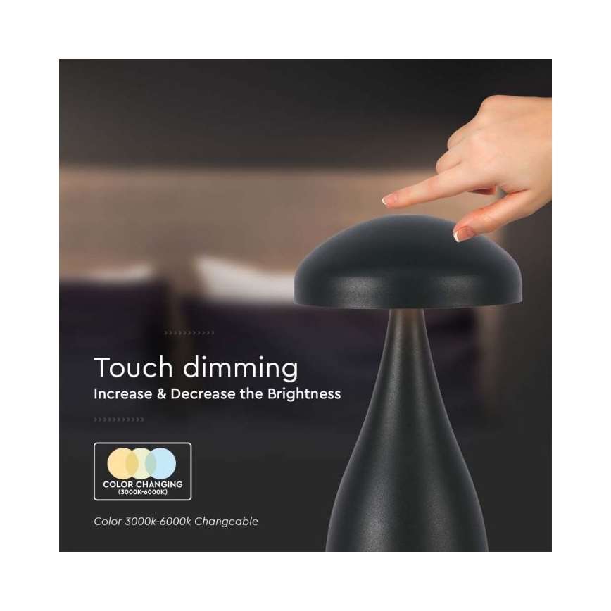 LED Dimmable rechargeable touch table lamp LED/1W/5V 3000-6000K 1800 mAh black
