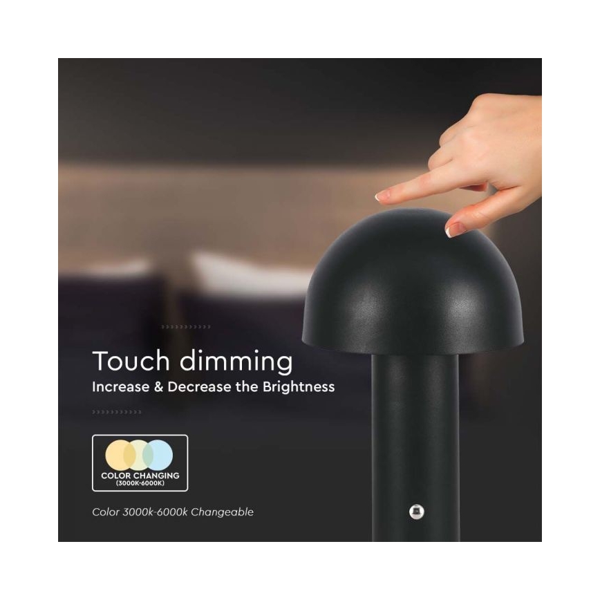 LED Dimmable rechargeable touch table lamp LED/1W/5V 3000-6000K 1800 mAh black