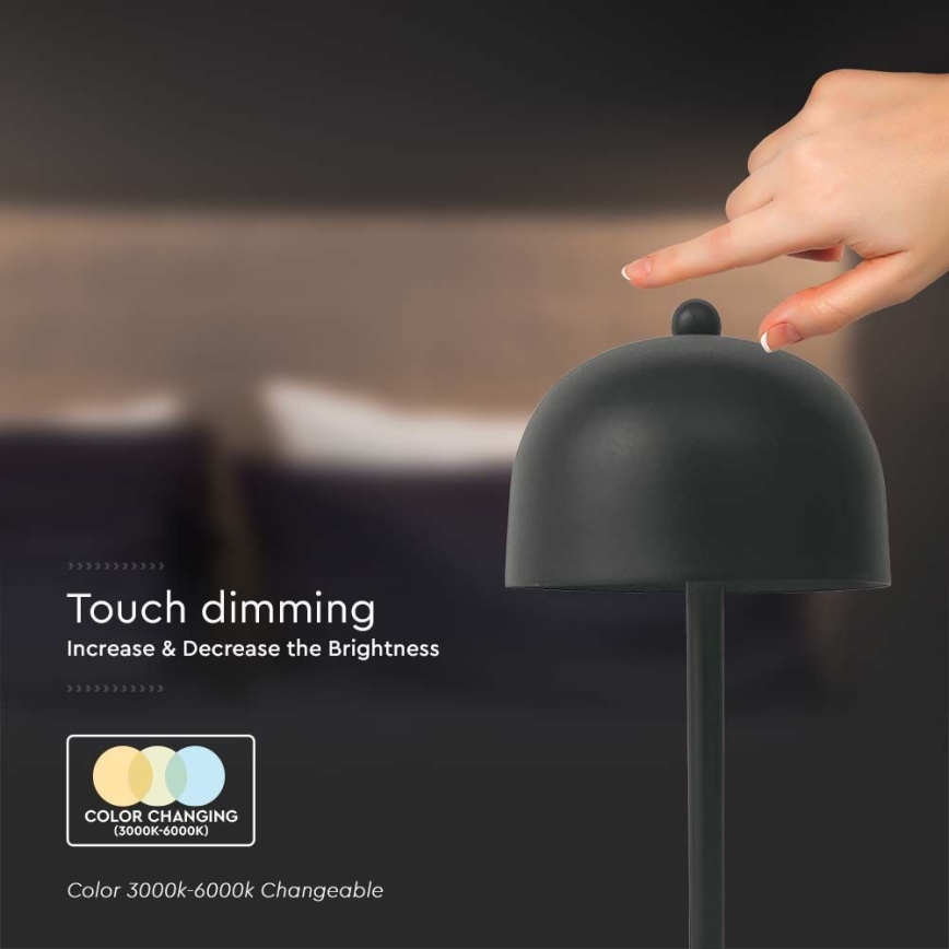 LED Dimmable rechargeable touch table lamp LED/1W/5V 3000-6000K 1800 mAh black