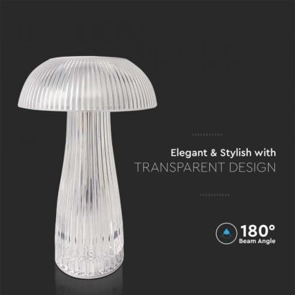 LED Dimmable rechargeable touch table lamp LED/1W/5V 3000-6000K 1800 mAh clear